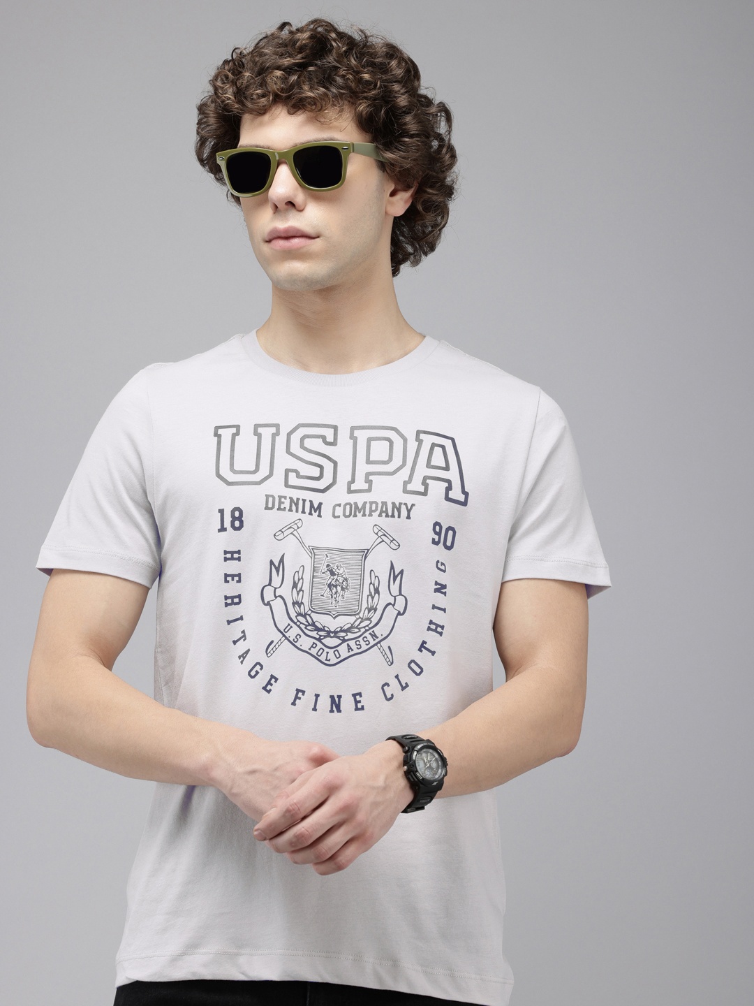 

U.S. Polo Assn. Denim Co. Brand Logo Printed Pure Cotton Slim Fit T-shirt, Grey