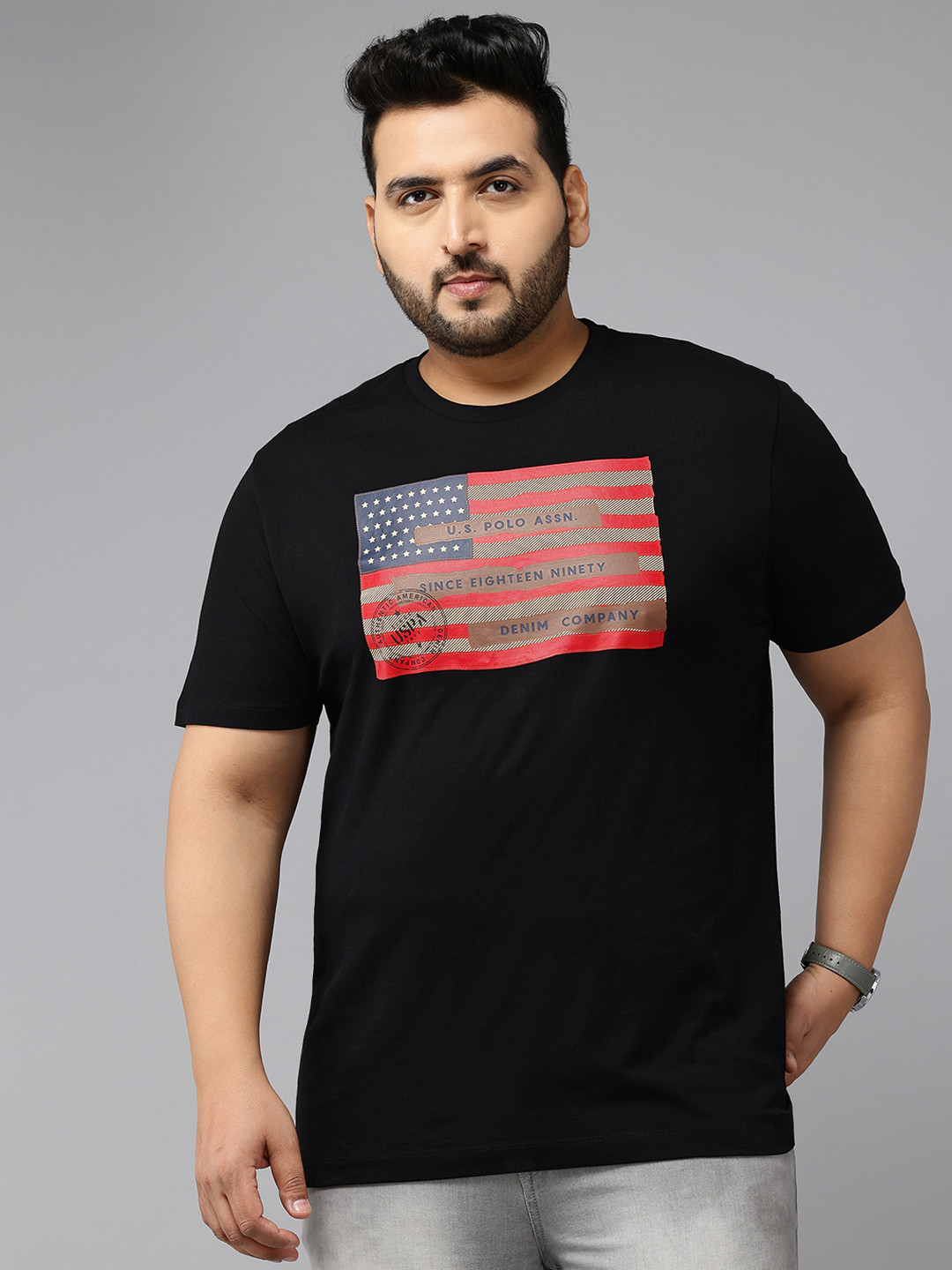 

U.S. Polo Assn. Denim Co. Plus Size Printed Pure Cotton T-shirt, Black