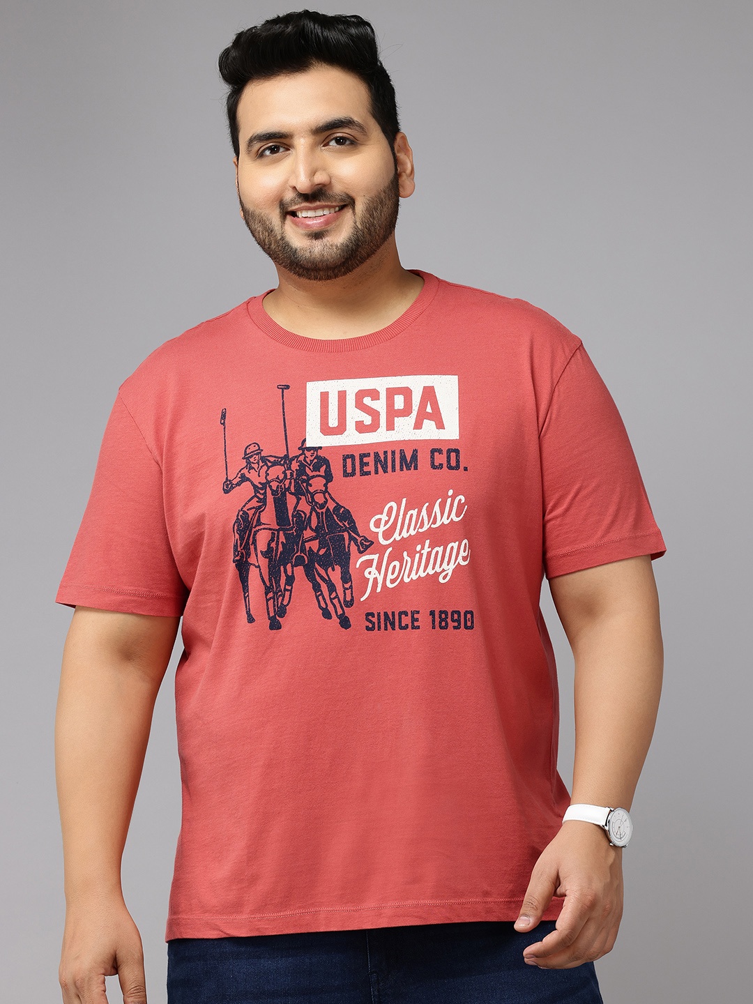 

U.S. Polo Assn. Denim Co. Plus Size Printed Pure Cotton T-shirt, Red