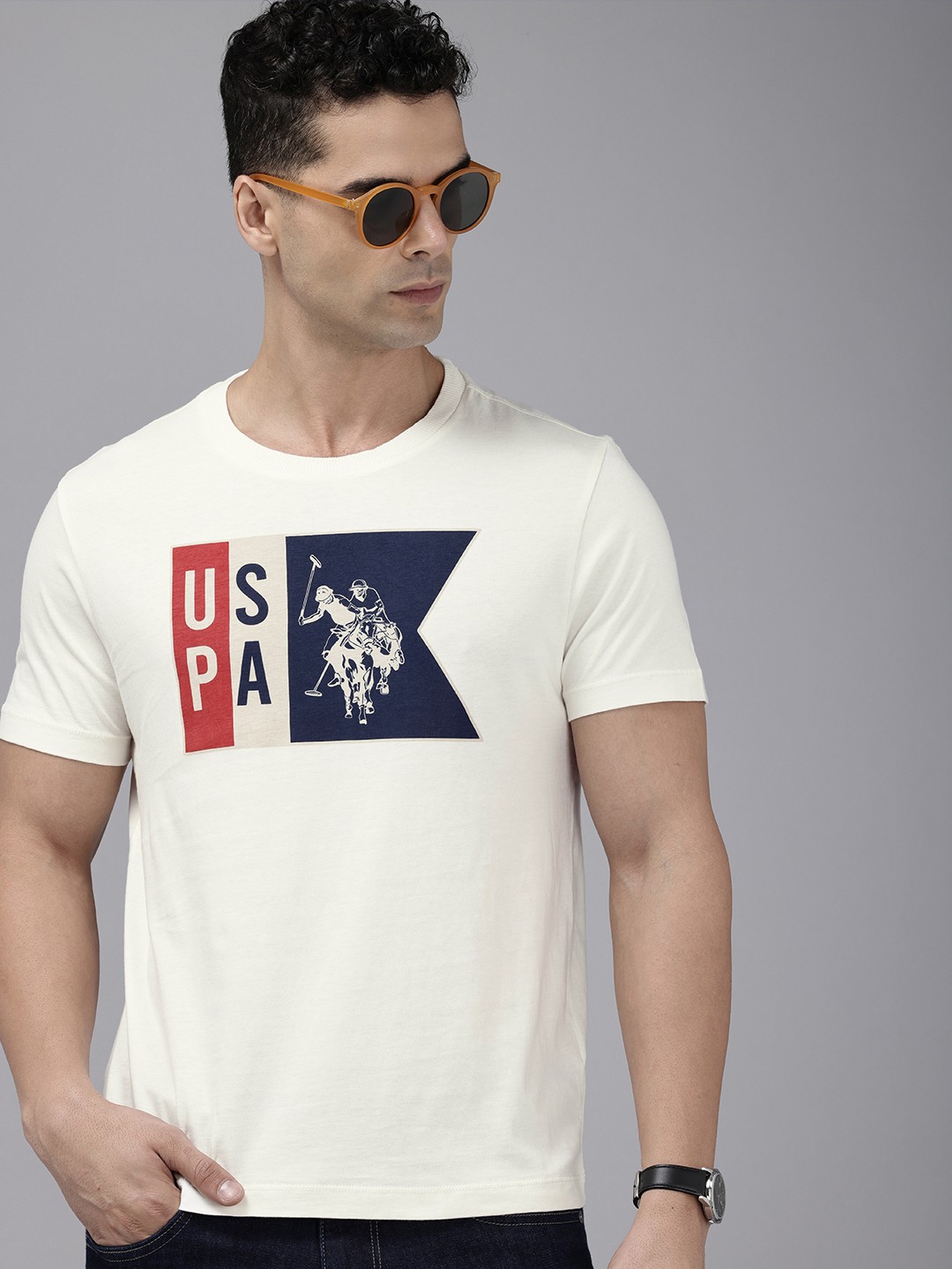 

U.S. Polo Assn. Denim Co. Brand Logo Printed Pure Cotton Slim Fit T-shirt, Off white