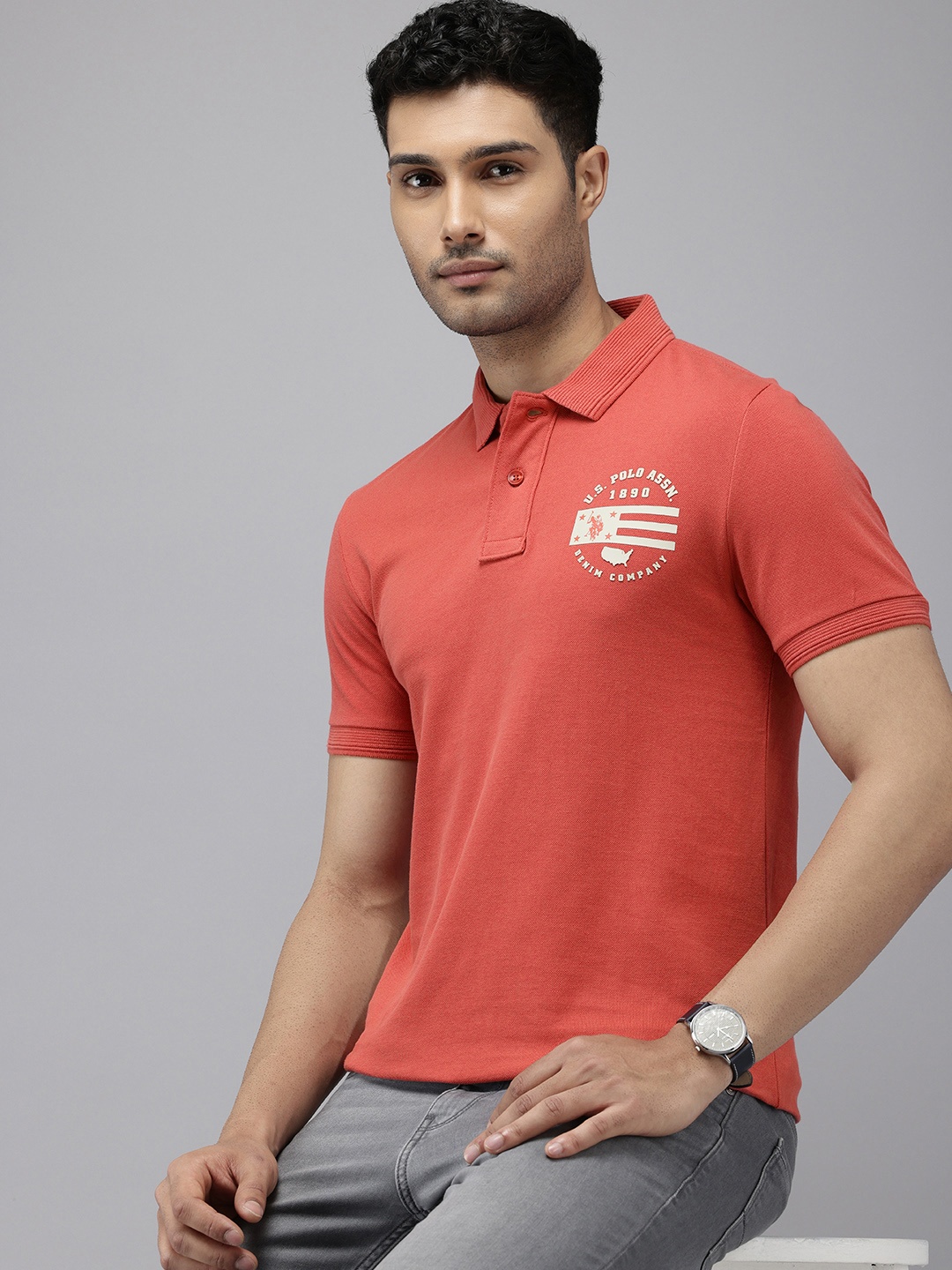 

U.S. Polo Assn. Denim Co. Polo Collar Pure Cotton Slim Fit T-shirt, Coral