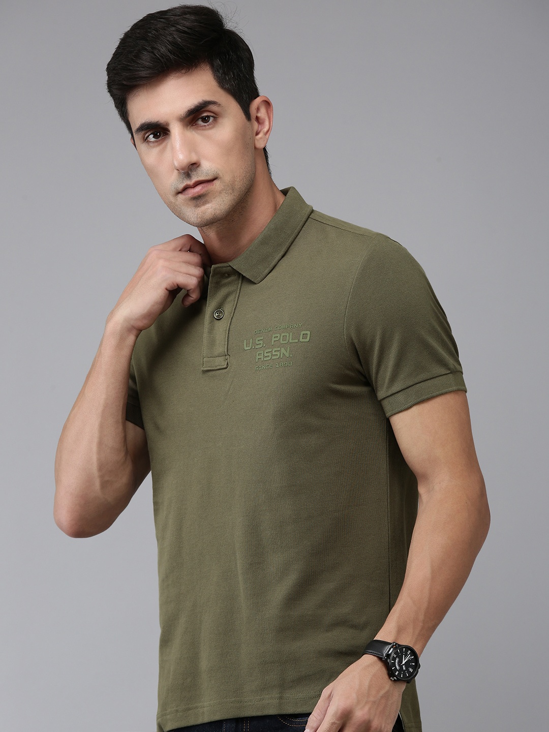 

U.S. Polo Assn. Denim Co. Polo Collar Pure Cotton Slim Fit T-shirt, Olive