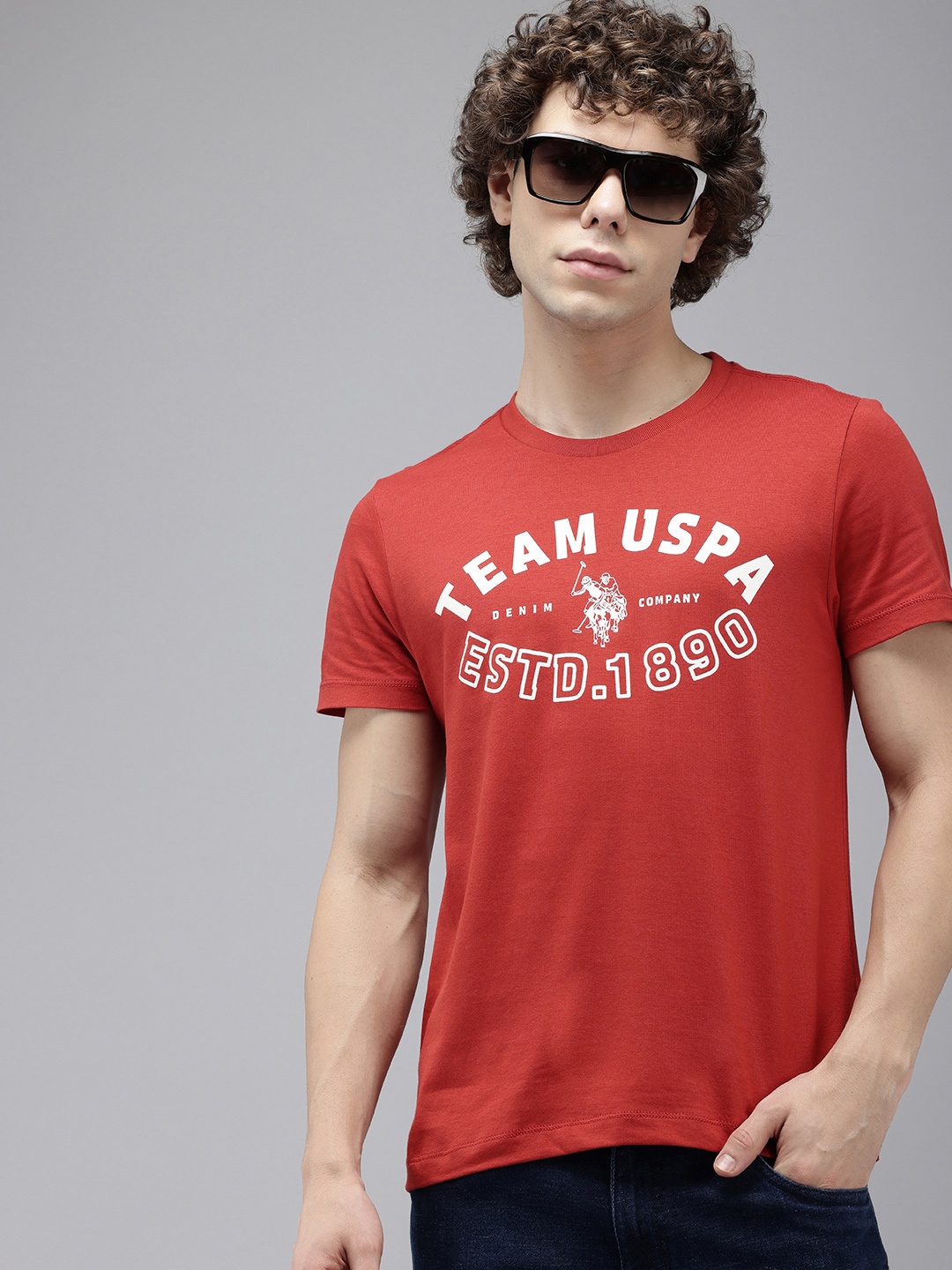

U.S. Polo Assn. Denim Co. Brand Logo Printed Pure Cotton Slim Fit T-shirt, Rust
