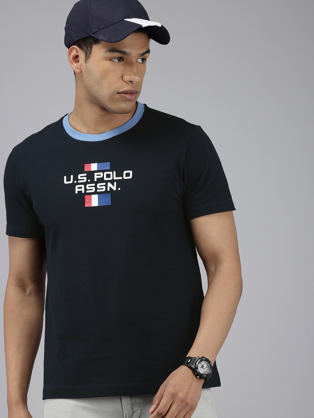 

U.S. Polo Assn. Denim Co. Brand Logo Printed Pure Cotton Slim Fit T-shirt, Navy blue