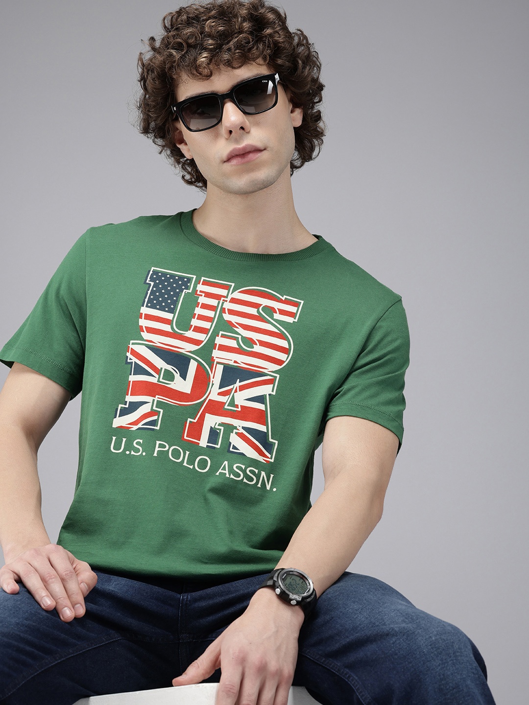 

U.S. Polo Assn. Denim Co. Brand Logo Printed Pure Cotton Slim Fit T-shirt, Green