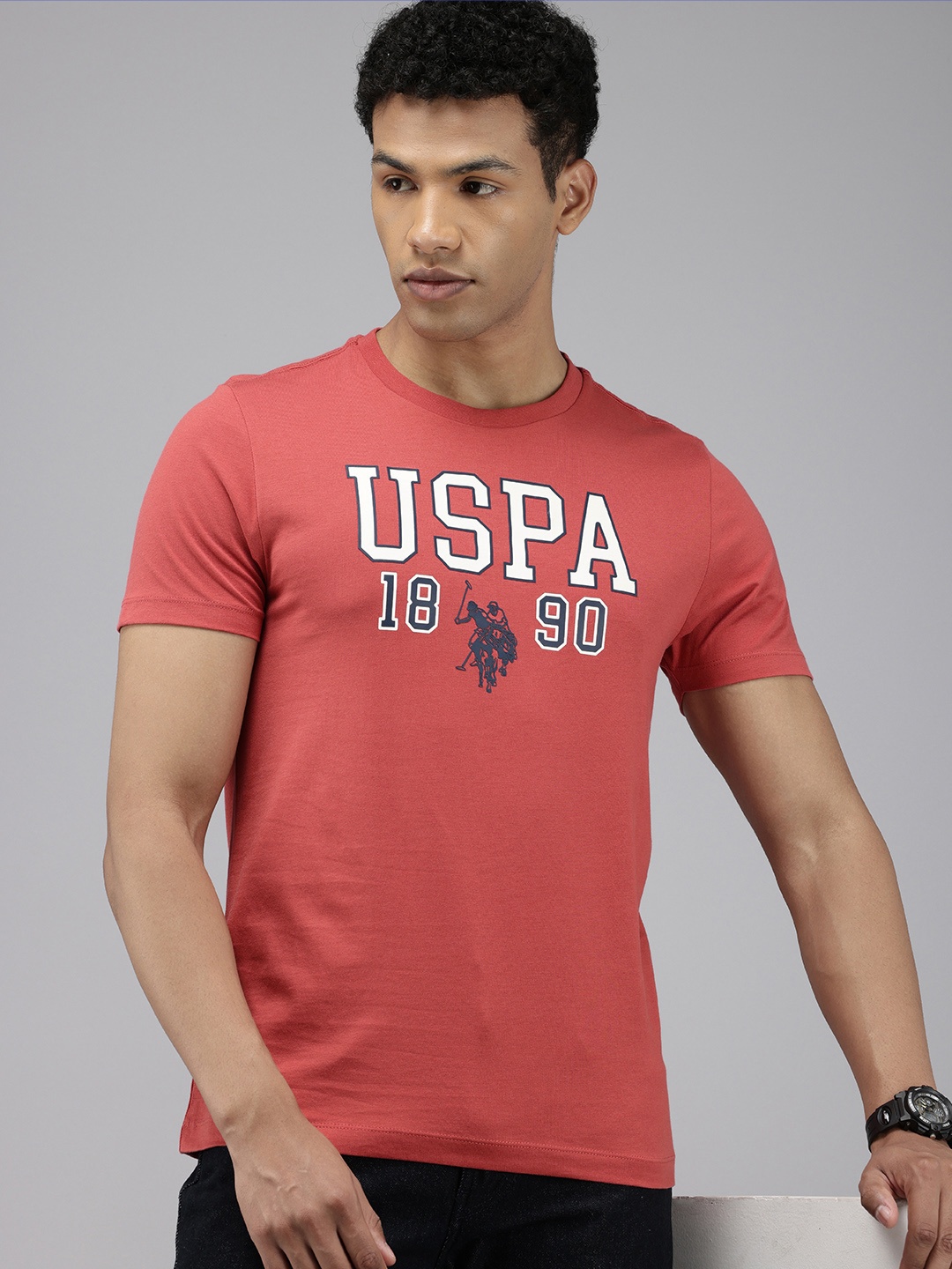 

U.S. Polo Assn. Denim Co. Brand Logo Printed Pure Cotton Slim Fit T-shirt, Red
