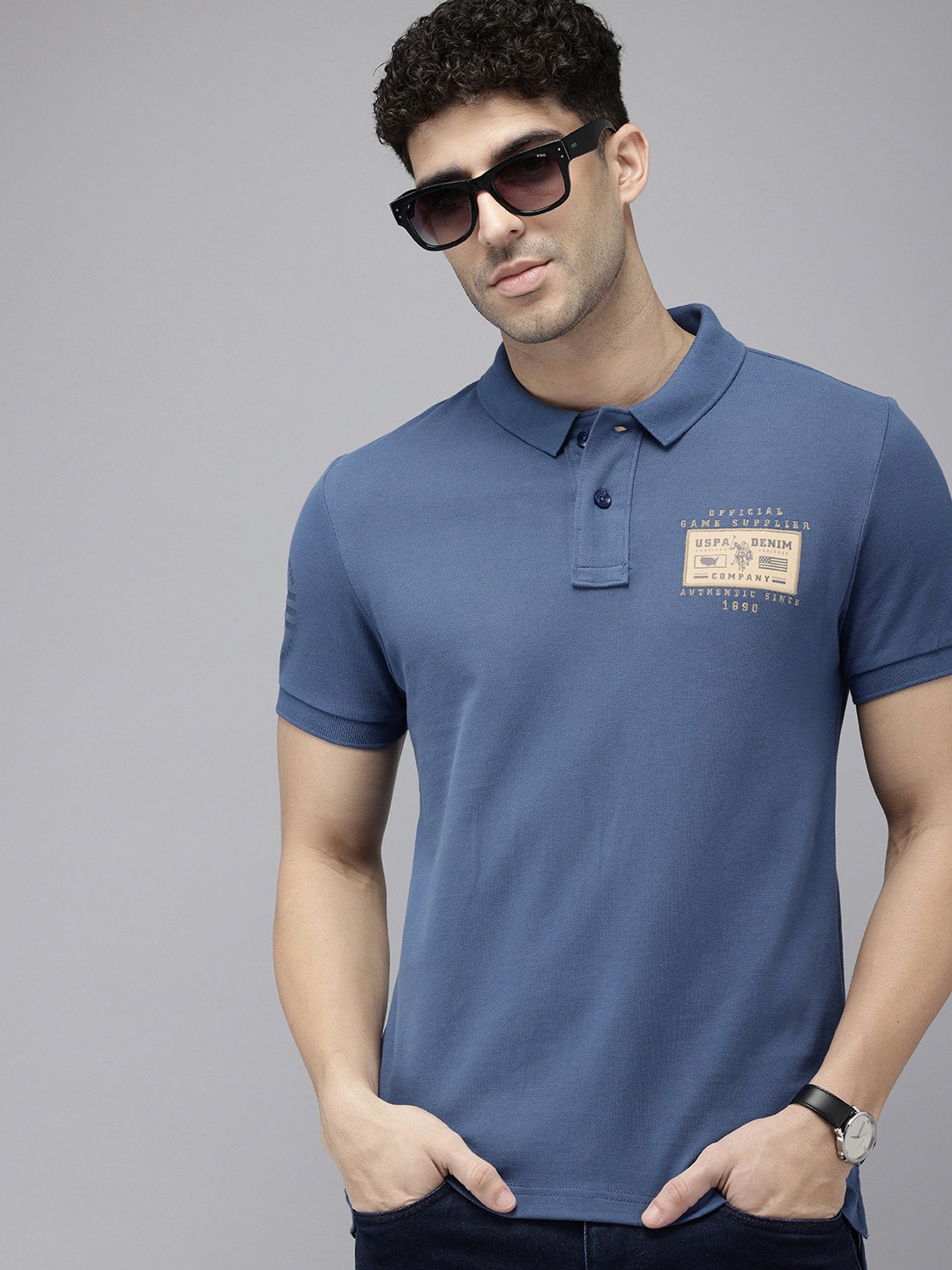 

U.S. Polo Assn. Denim Co. Pure Cotton Polo Collar Slim Fit T-shirt, Blue