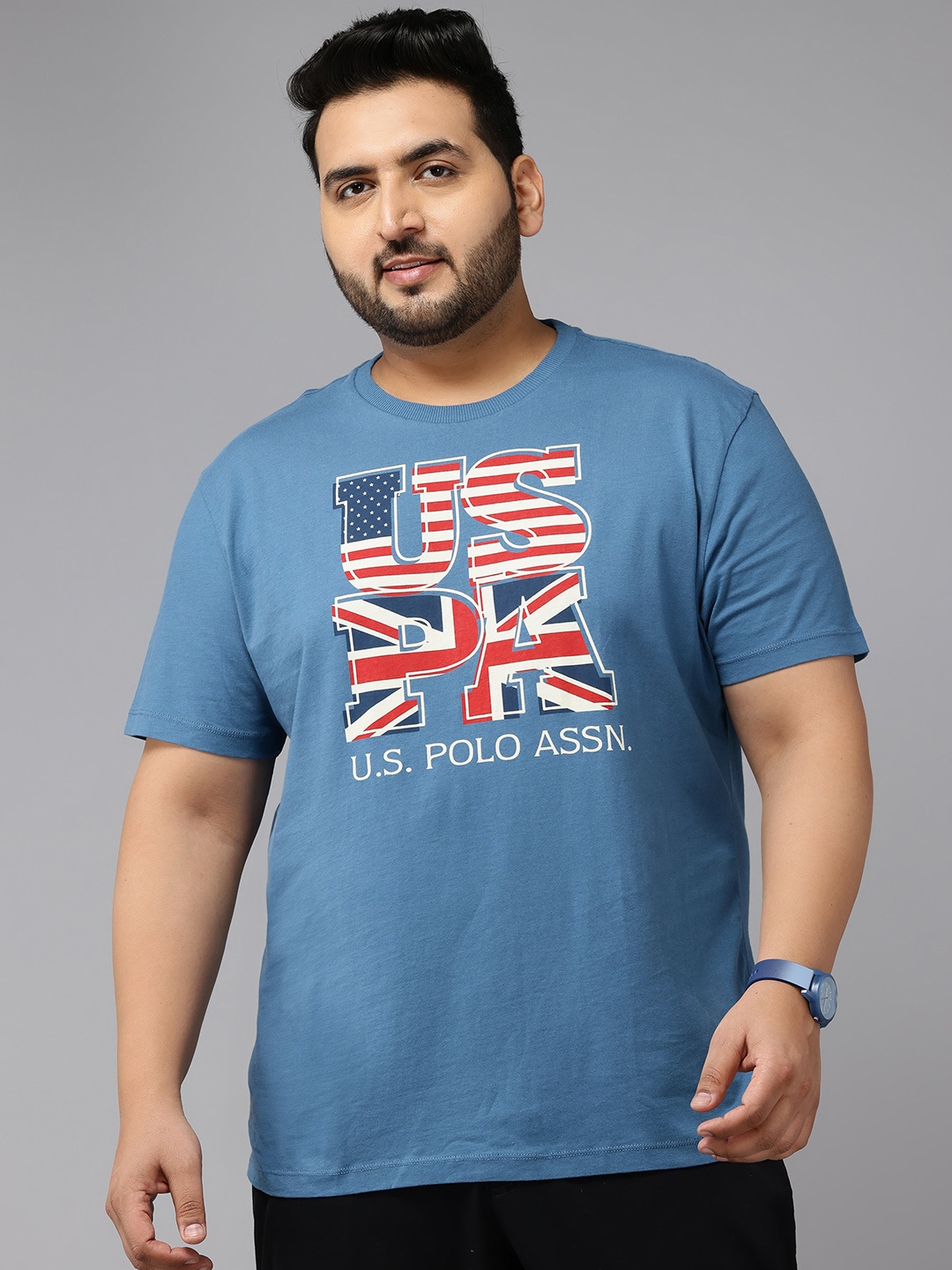 

U.S. Polo Assn. Denim Co. Plus Size Brand Logo Print Pure Cotton Slim Fit T-shirt, Blue