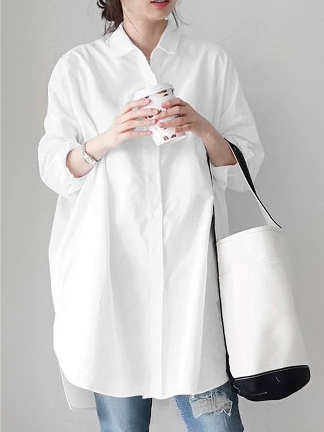 

StyleCast Cotton Shirt Style Top, White