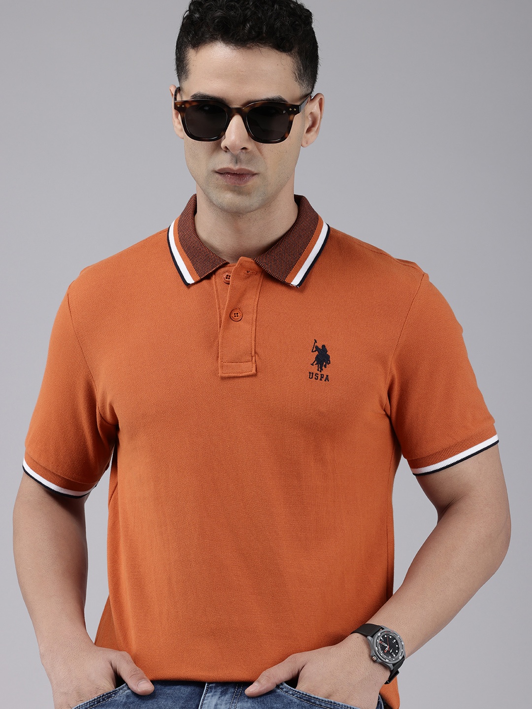 

U.S. Polo Assn. Polo Collar Pure Cotton Slim Fit T-shirt, Rust