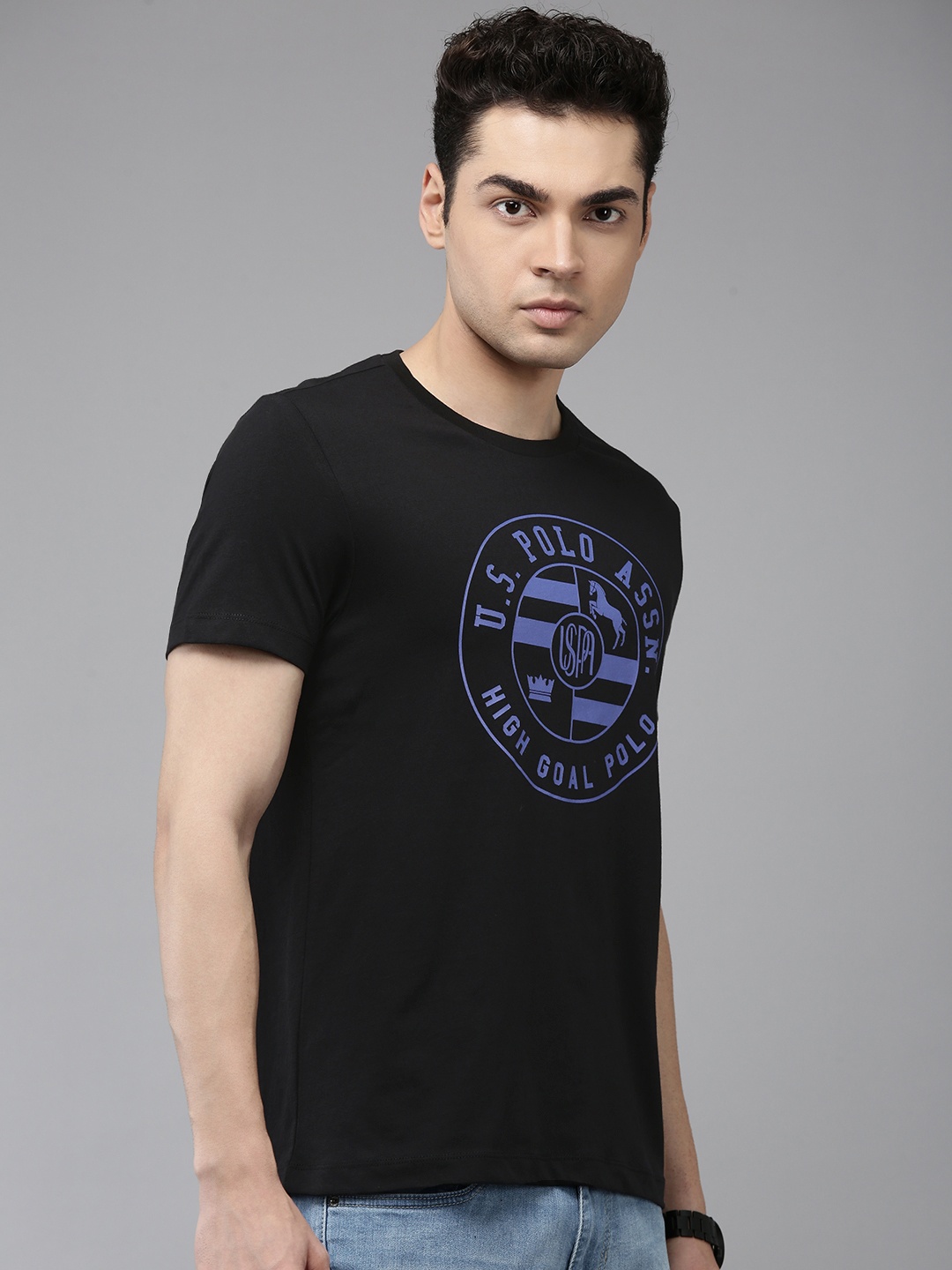 

U.S. Polo Assn. Brand Logo Printed Pure Cotton Slim Fit T-shirt, Black