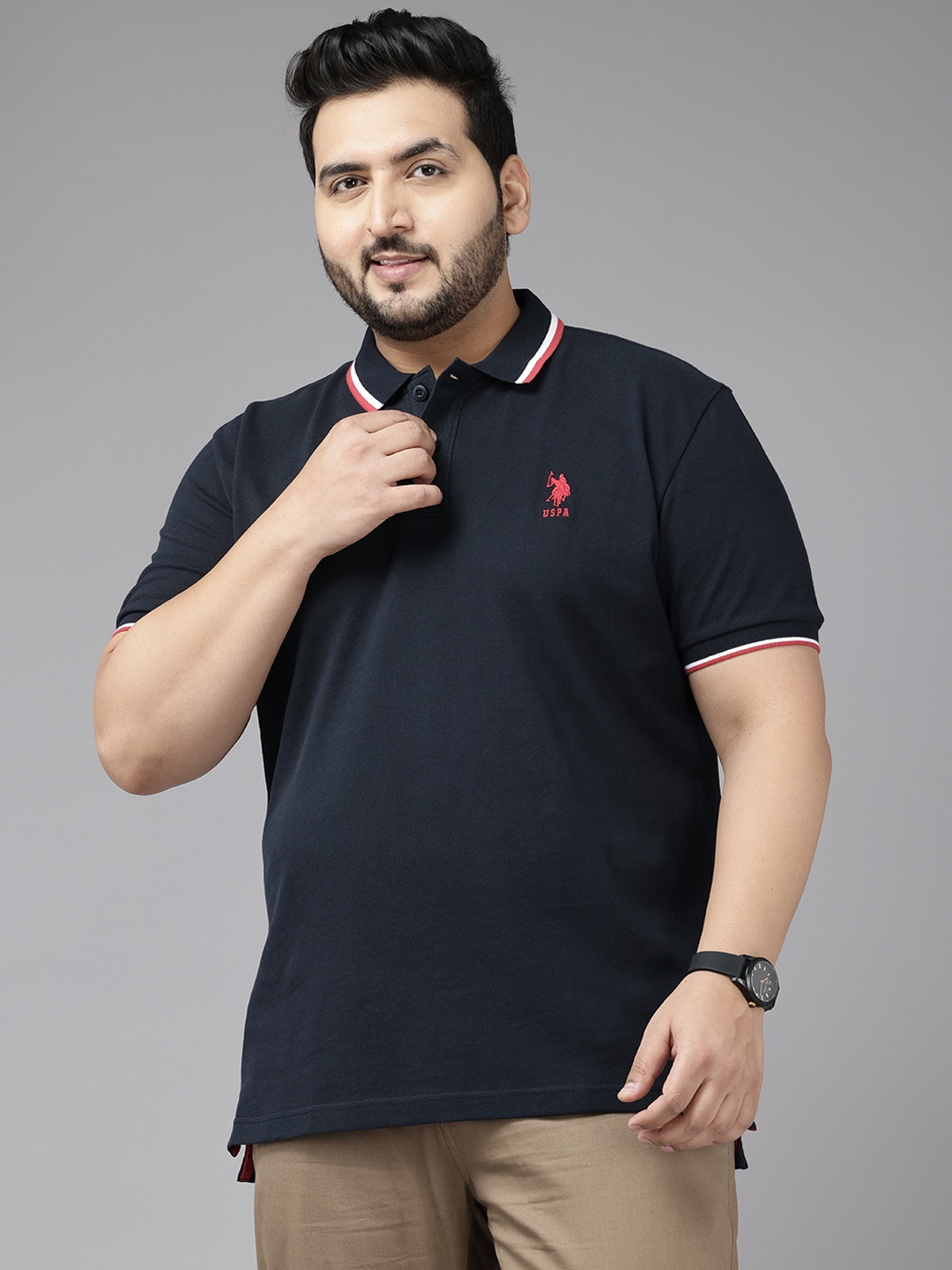 

U.S. Polo Assn. Plus Size Polo Collar Slim Fit Pure CottonT-shirt, Navy blue