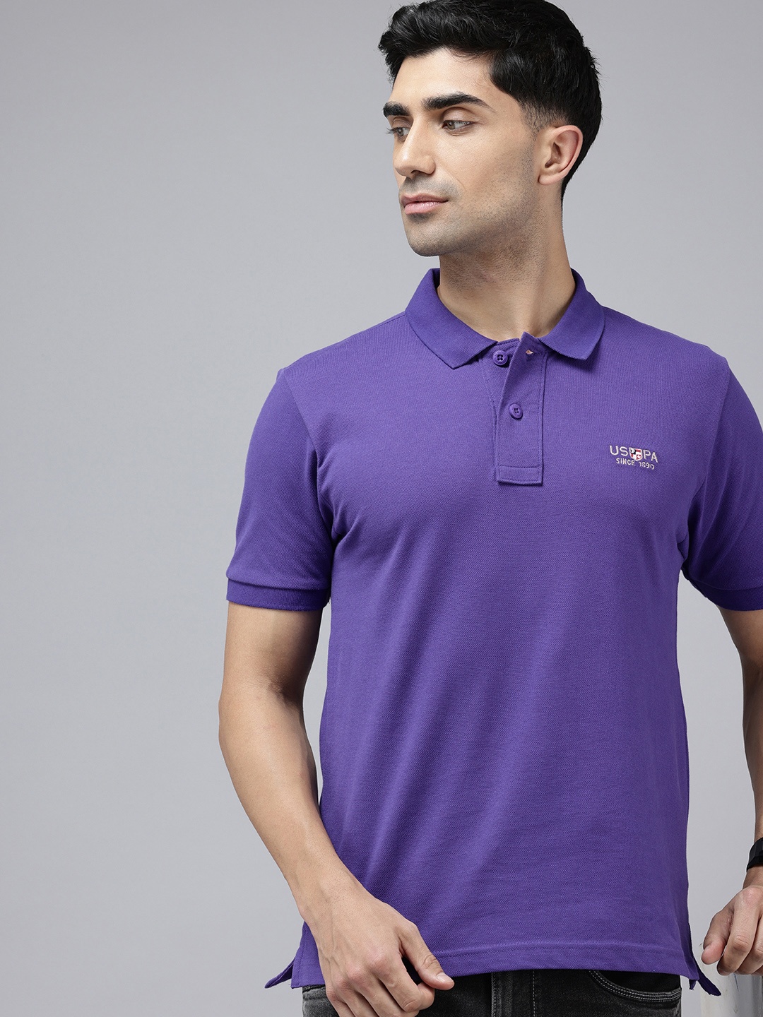 

U.S. Polo Assn. Polo Collar Pure Cotton Slim Fit T-shirt, Violet