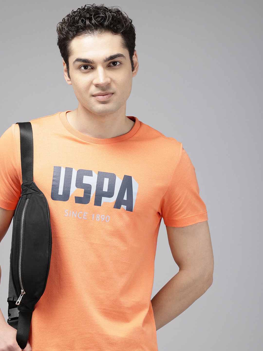 

U.S. Polo Assn. Pure Cotton Brand Logo Printed Slim Fit T-shirt, Orange