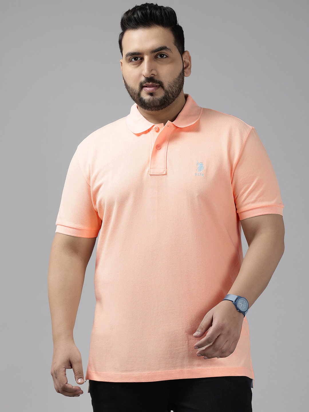 

U.S. Polo Assn. Plus Size Polo Collar Pure Cotton T-shirt, Peach