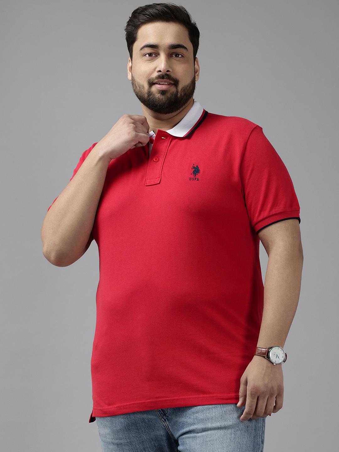 

U.S. Polo Assn. Plus Size Polo Collar Pure Cotton Slim Fit T-shirt, Red