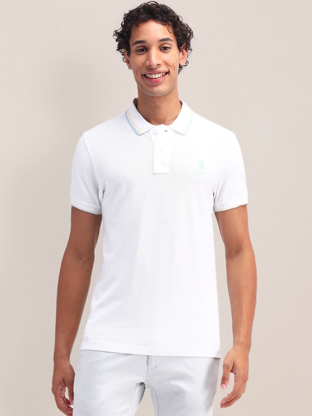 

U.S. Polo Assn. Polo Collar Pure Cotton Slim Fit T-shirt, White