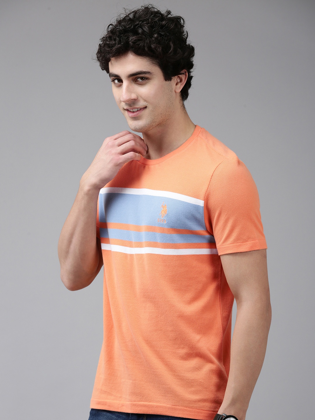 

U.S. Polo Assn. Striped Pure Cotton Slim Fit T-shirt, Orange