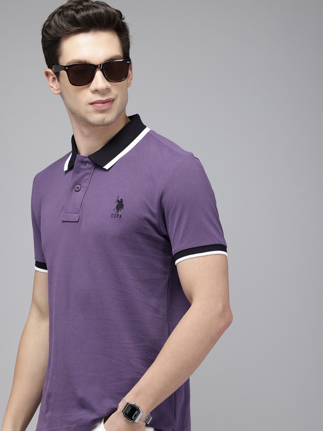 

U.S. Polo Assn. Polo Collar Pure Cotton Slim Fit T-shirt, Purple