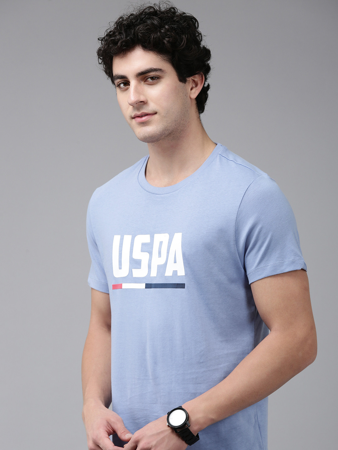 

U.S. Polo Assn. Pure Cotton Brand Logo Printed Slim Fit T-shirt, Blue