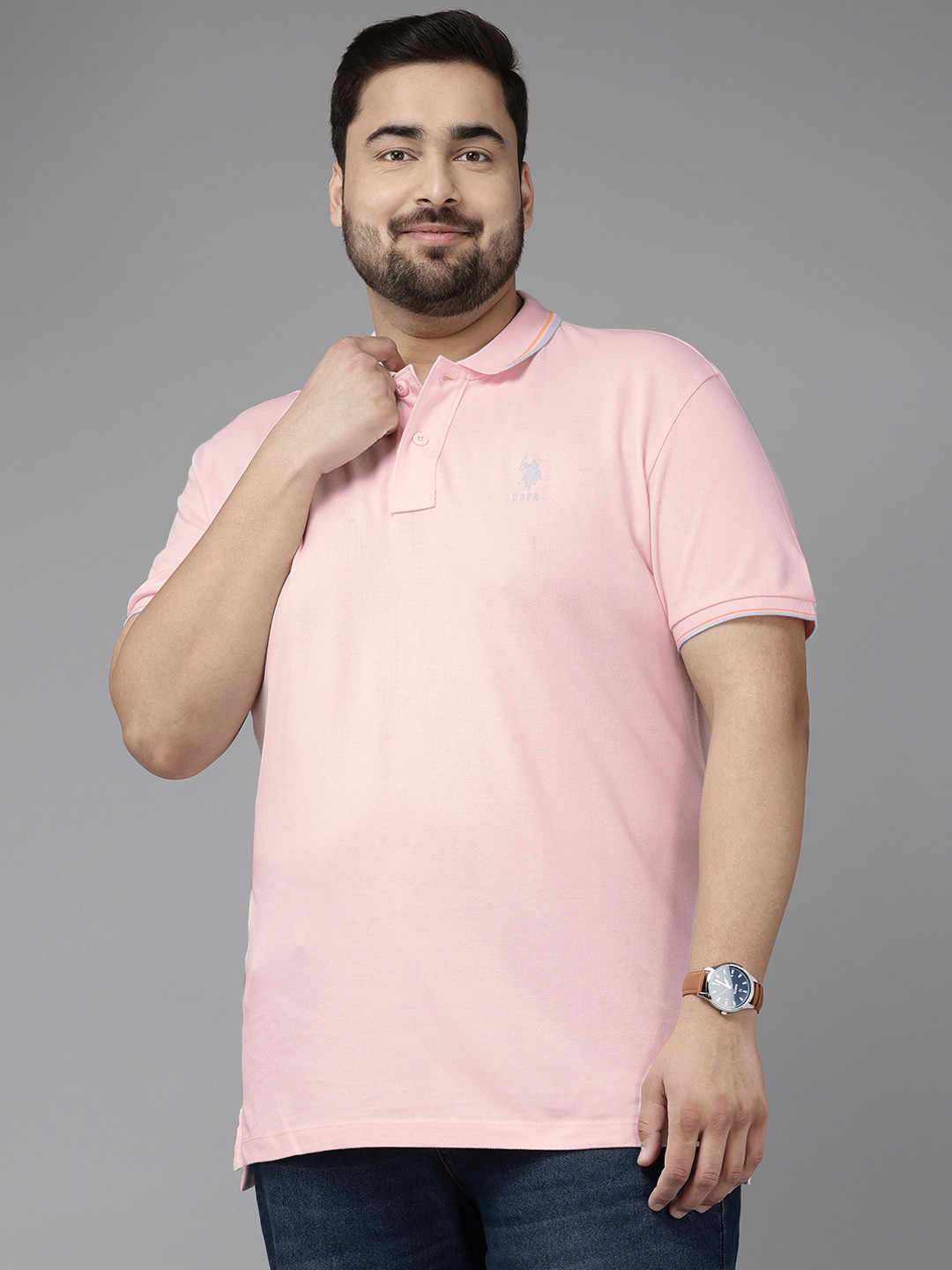 

U.S. Polo Assn. Plus Size Pure Cotton Polo Collar Slim Fit T-shirt, Pink