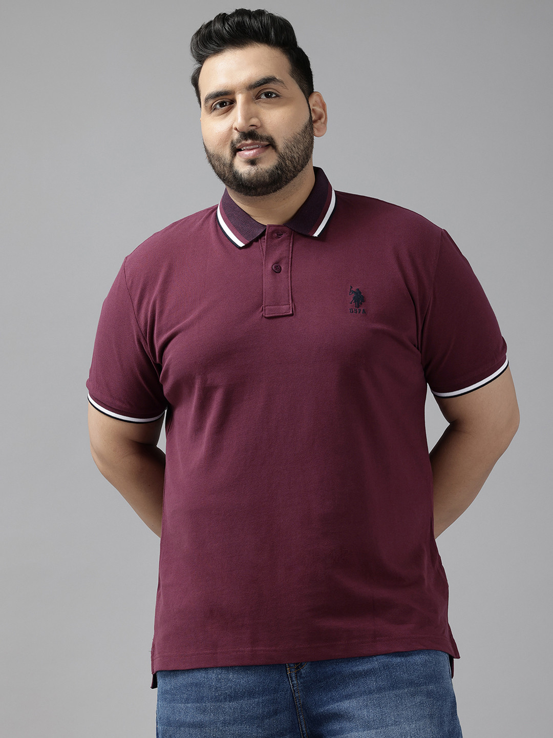 

U.S. Polo Assn. Plus Size Polo Collar Pure Cotton T-shirt, Burgundy