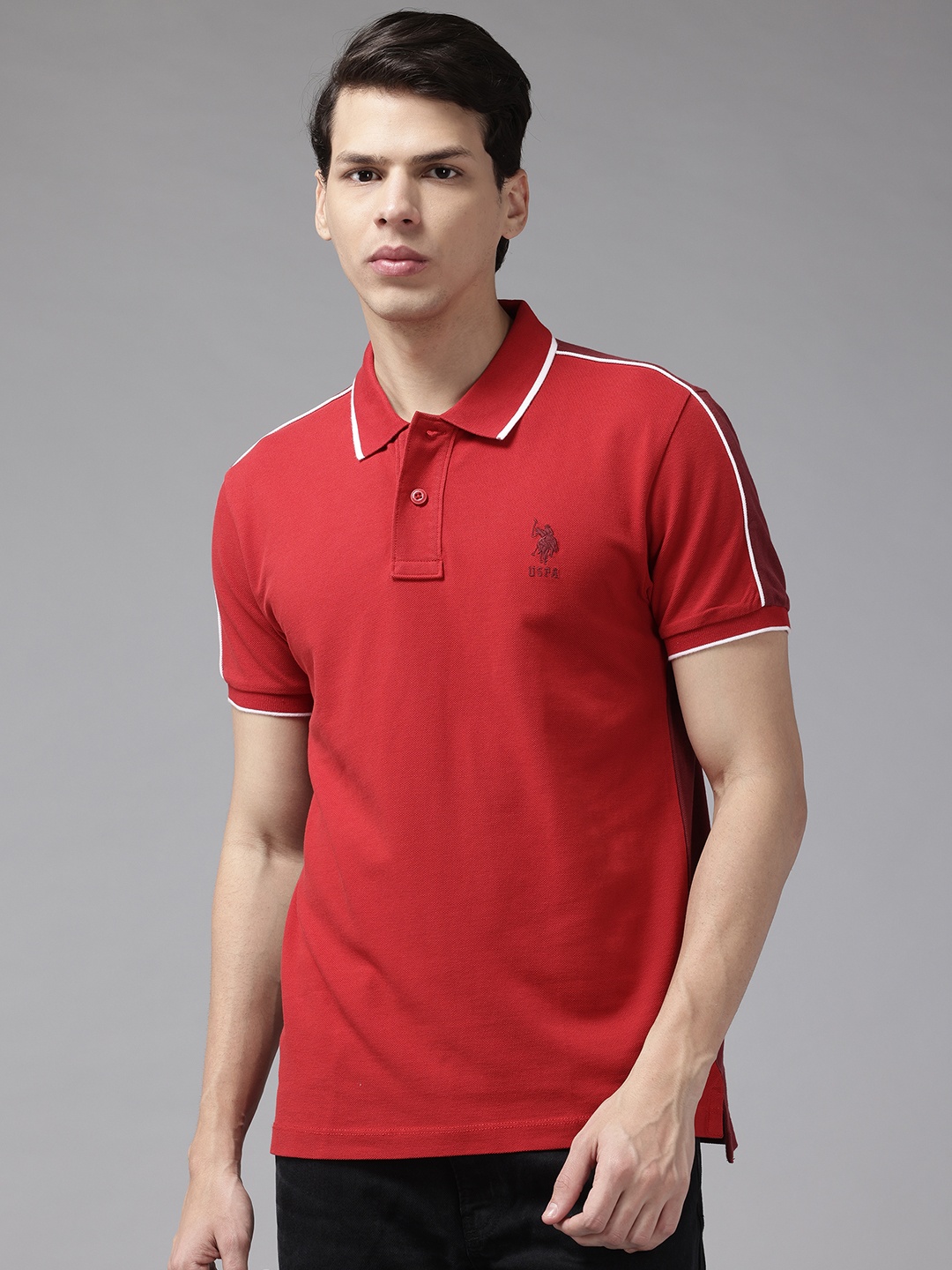 

U.S. Polo Assn. Colourblocked Pure Cotton T-shirt, Red
