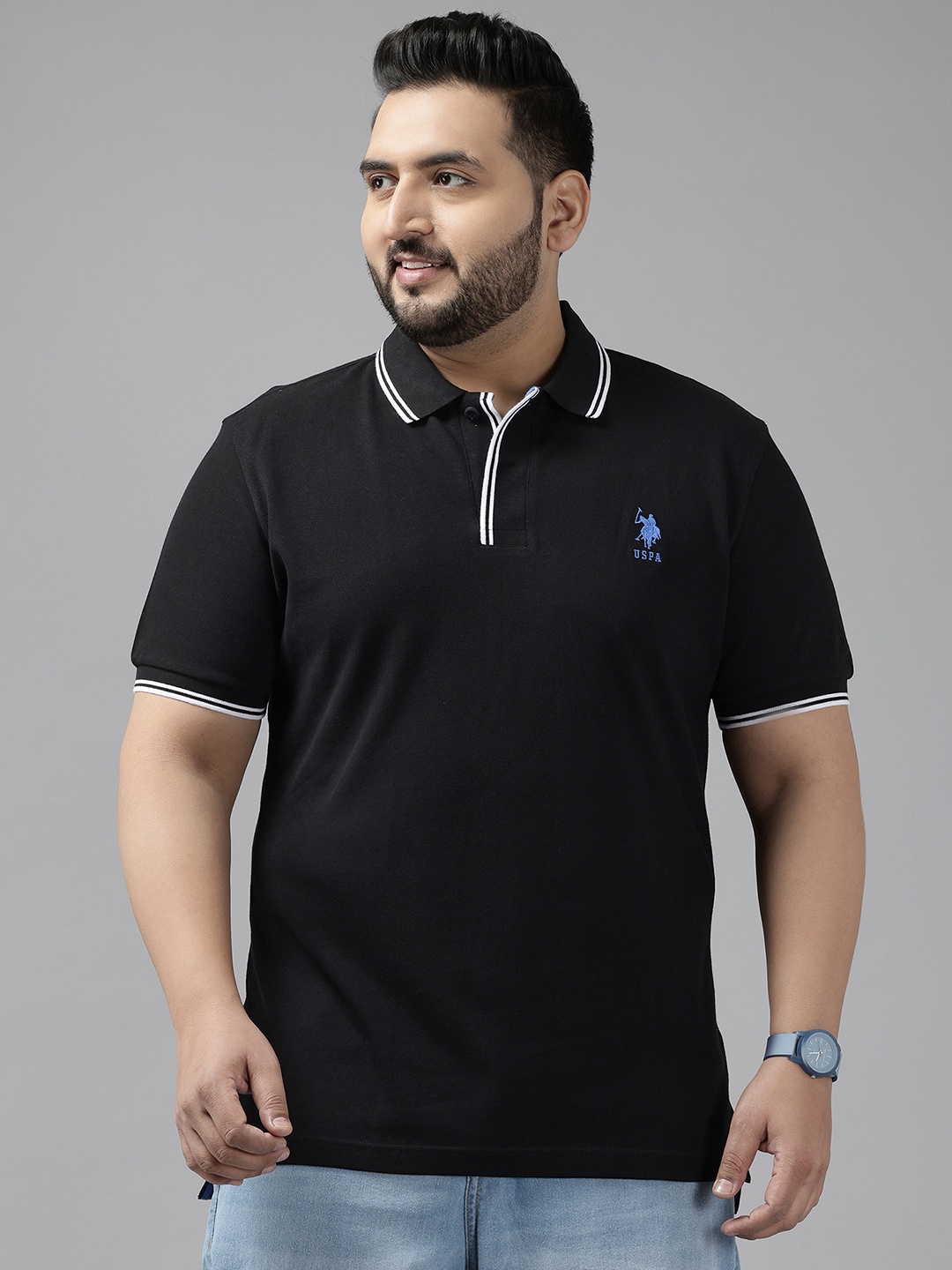 

U.S. Polo Assn. Plus Size Pure Cotton Polo Collar T-shirt, Black