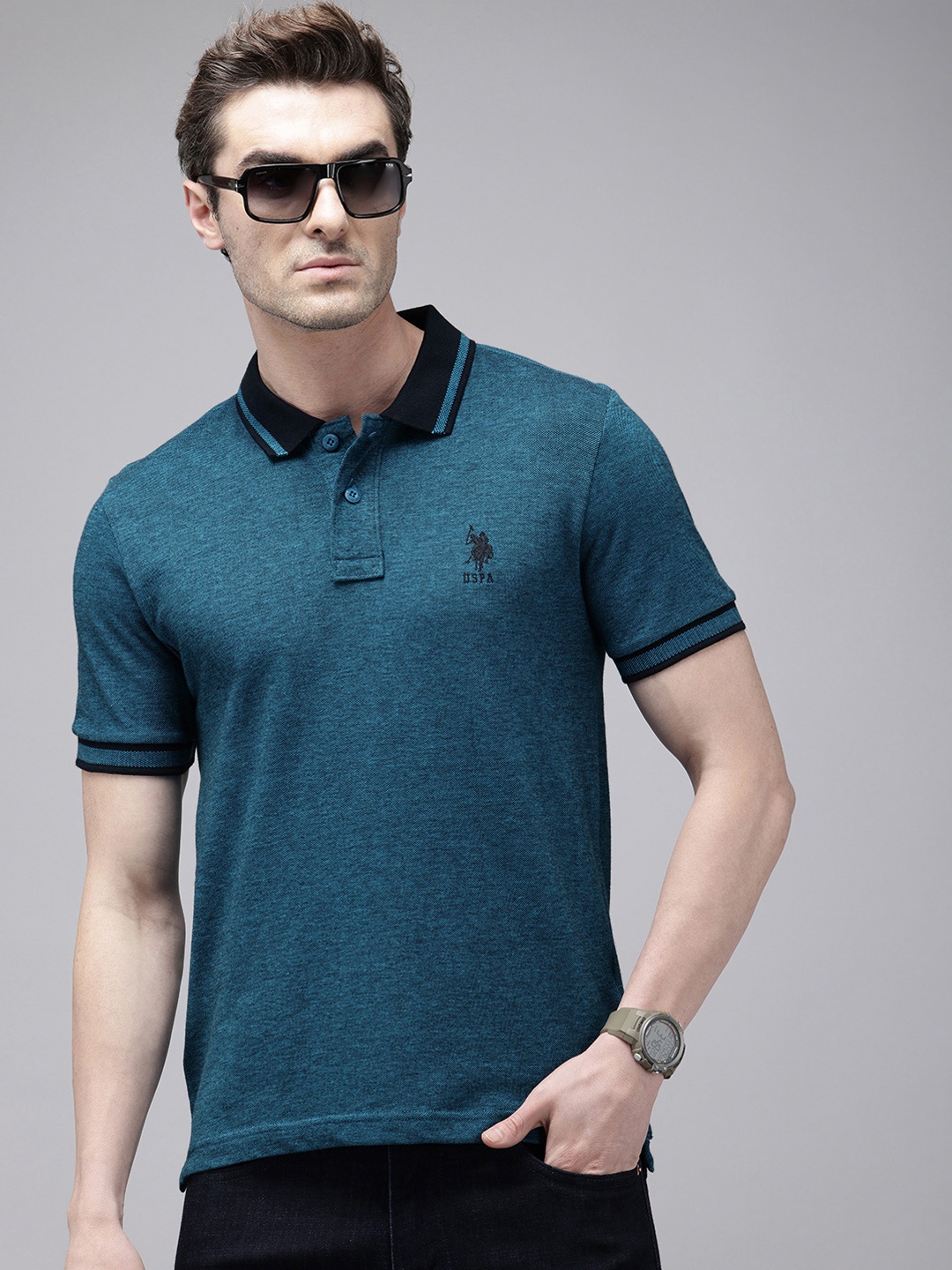 

U.S. Polo Assn. Polo Collar Pure Cotton Slim Fit T-shirt, Blue