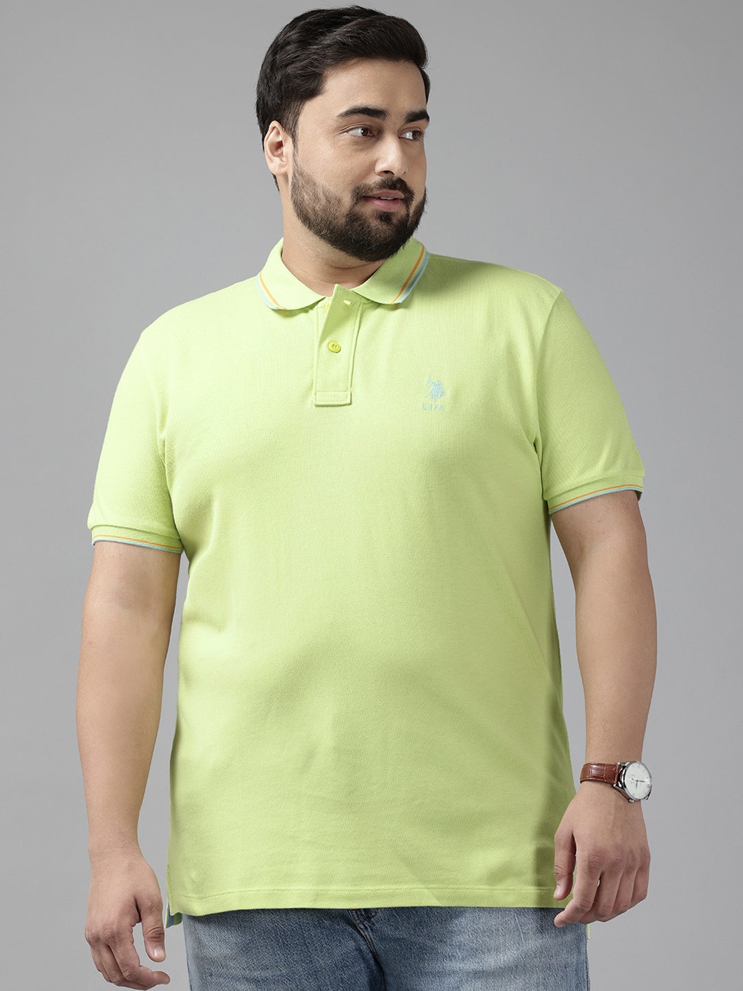 

U.S. Polo Assn. Plus Size Polo Collar Pure Cotton Slim Fit T-shirt, Green