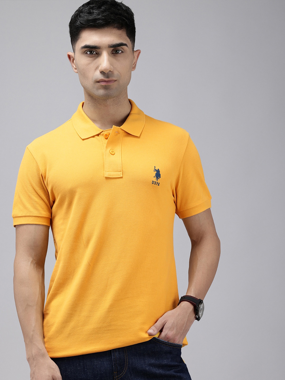 

U.S. Polo Assn. Polo Collar Pure Cotton Slim Fit T-shirt, Yellow