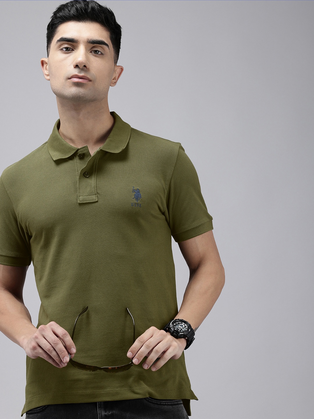 

U.S. Polo Assn. Polo Collar Pure Cotton Slim Fit T-shirt, Olive