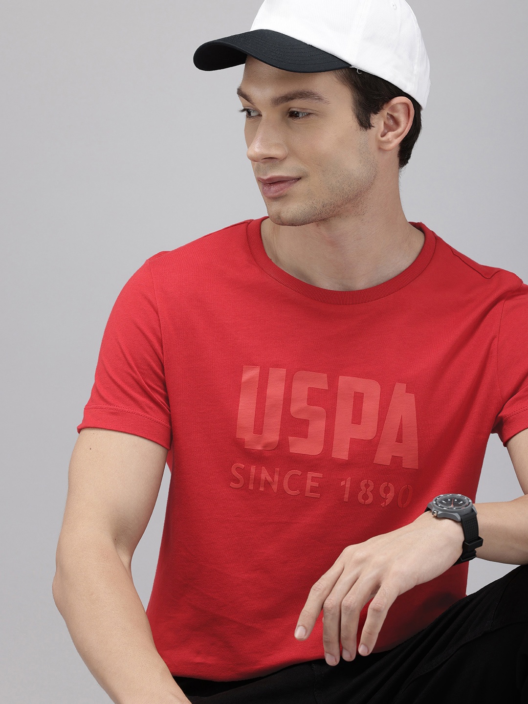 U.S. Polo Assn. Pure Cotton Brand Logo Printed Slim Fit T-shirt, Red