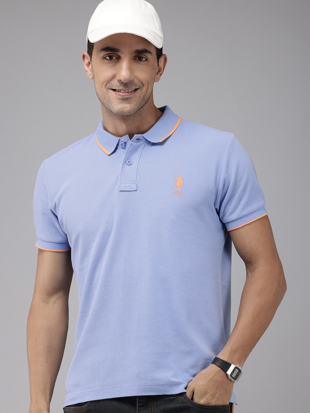 

U.S. Polo Assn. Polo Collar Pure Cotton Slim Fit T-shirt, Blue