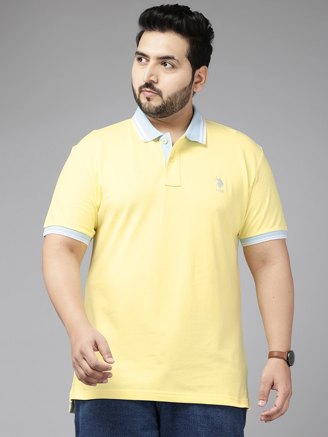 

U.S. Polo Assn. Plus Size Polo Collar Slim Fit Pure Cotton T-shirt, Yellow