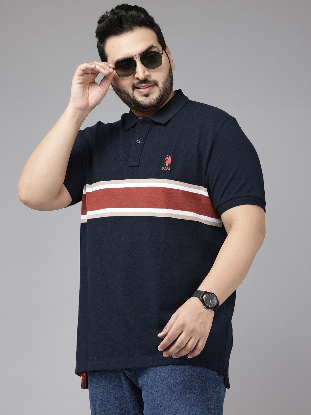 

U.S. Polo Assn. Striped Pure Cotton T-shirt, Navy blue