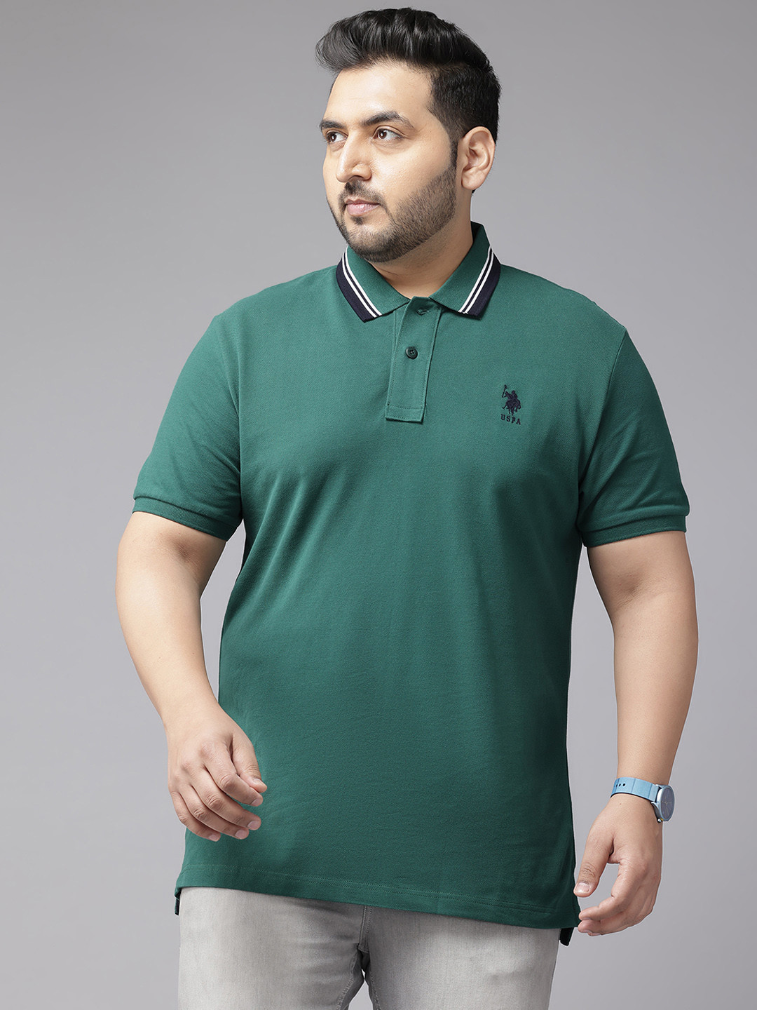 

U.S. Polo Assn. Plus-Size Polo Collar Pure Cotton Slim Fit T-shirt, Green