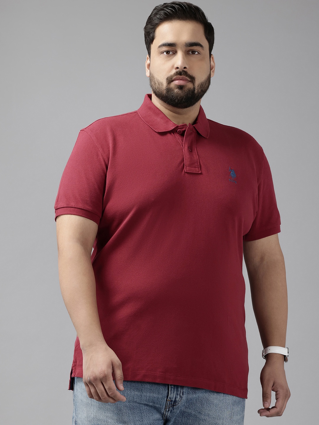 

U.S. Polo Assn. Plus Size Polo Collar Pure Cotton T-shirt, Maroon