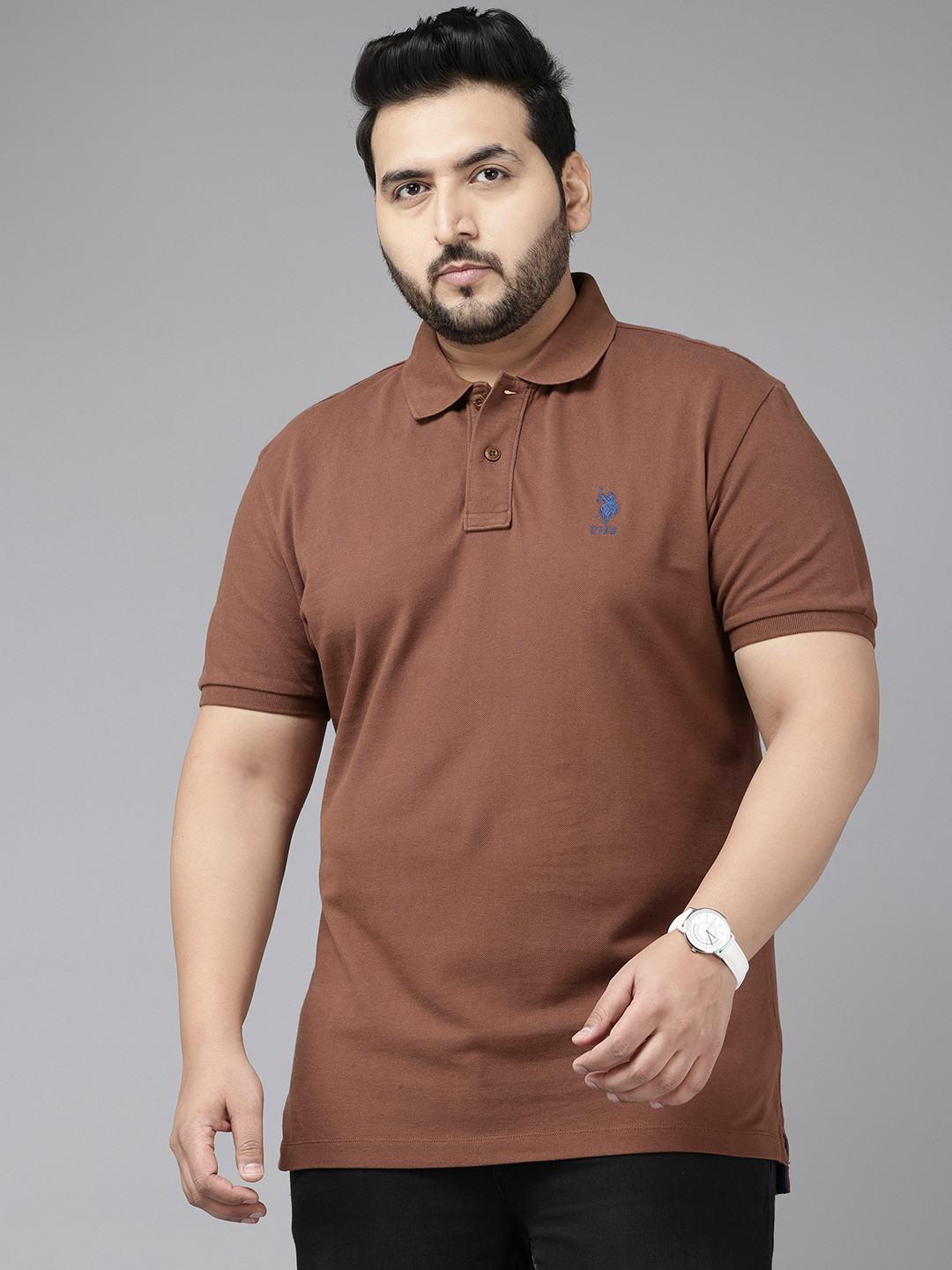 

U.S. Polo Assn. Plus Size Pure Cotton Polo Collar Slim Fit T-shirt, Brown