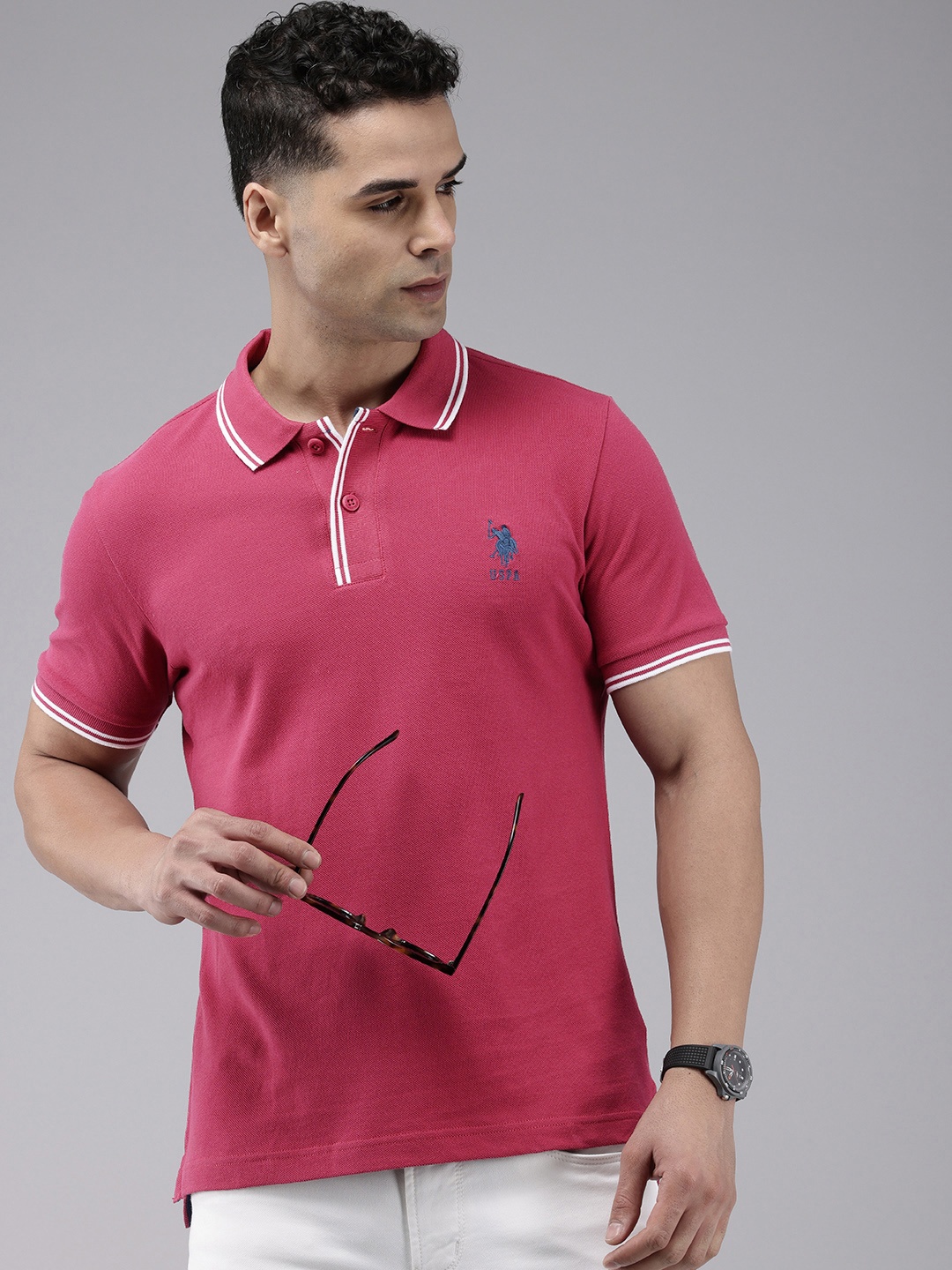 

U.S. Polo Assn. Pure Cotton Polo Collar Slim Fit T-shirt, Magenta