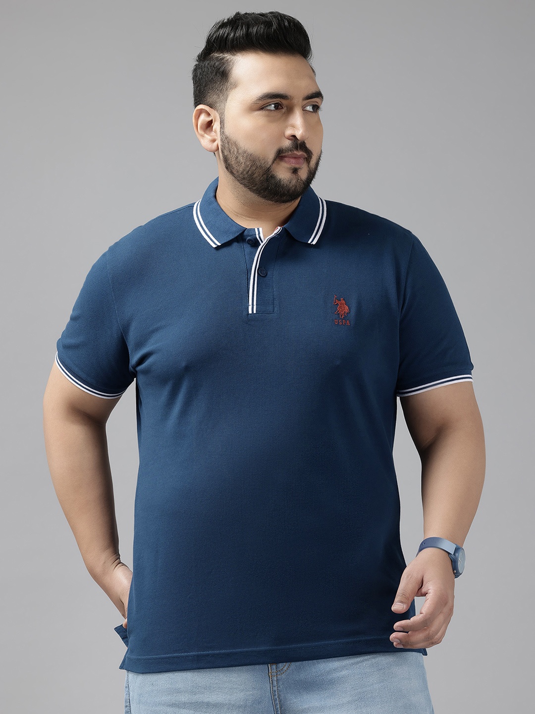 

U.S. Polo Assn. Plus Size Pure Cotton Polo Collar T-shirt, Navy blue