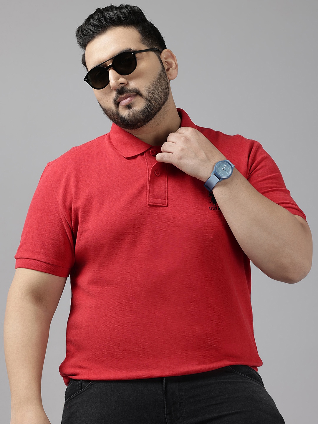 

U.S. Polo Assn. Plus Size Polo Collar Pure Cotton T-shirt, Red