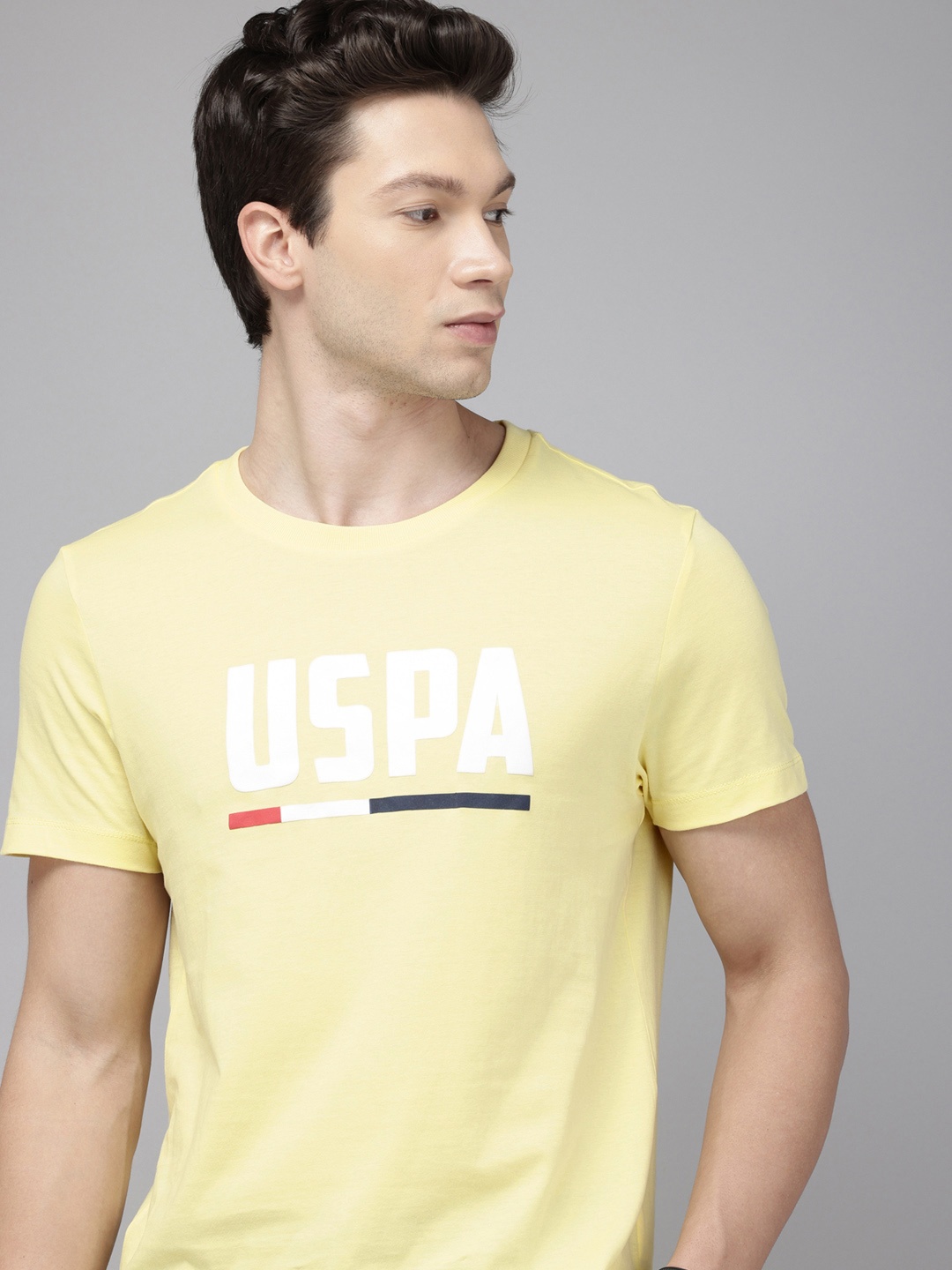 

U.S. Polo Assn. Pure Cotton Brand Logo Printed Slim Fit T-shirt, Yellow