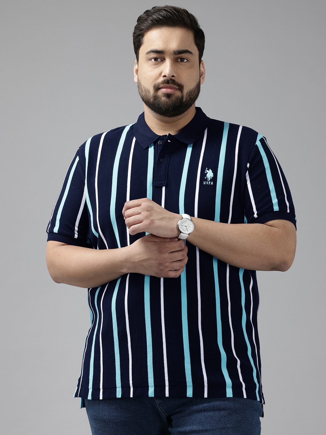 

U.S. Polo Assn. Plus Size Striped Polo Collar Slim Fit T-shirt, Navy blue