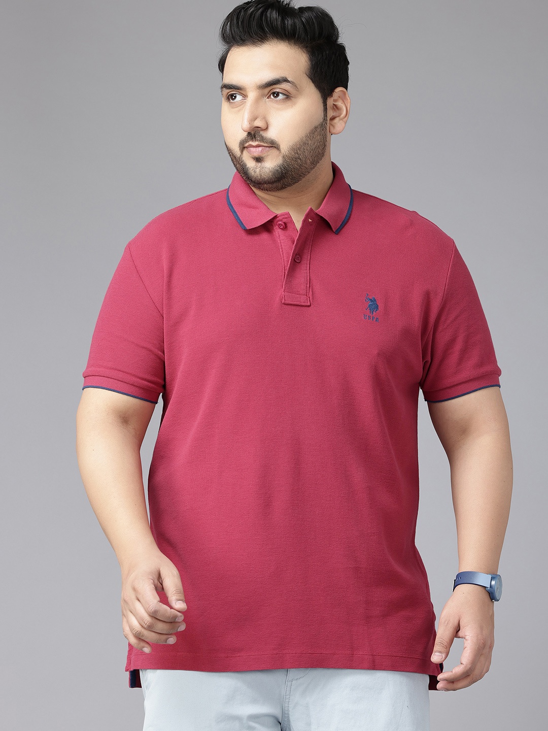 

U.S. Polo Assn. Plus Size Pure Cotton Polo Collar T-shirt, Pink