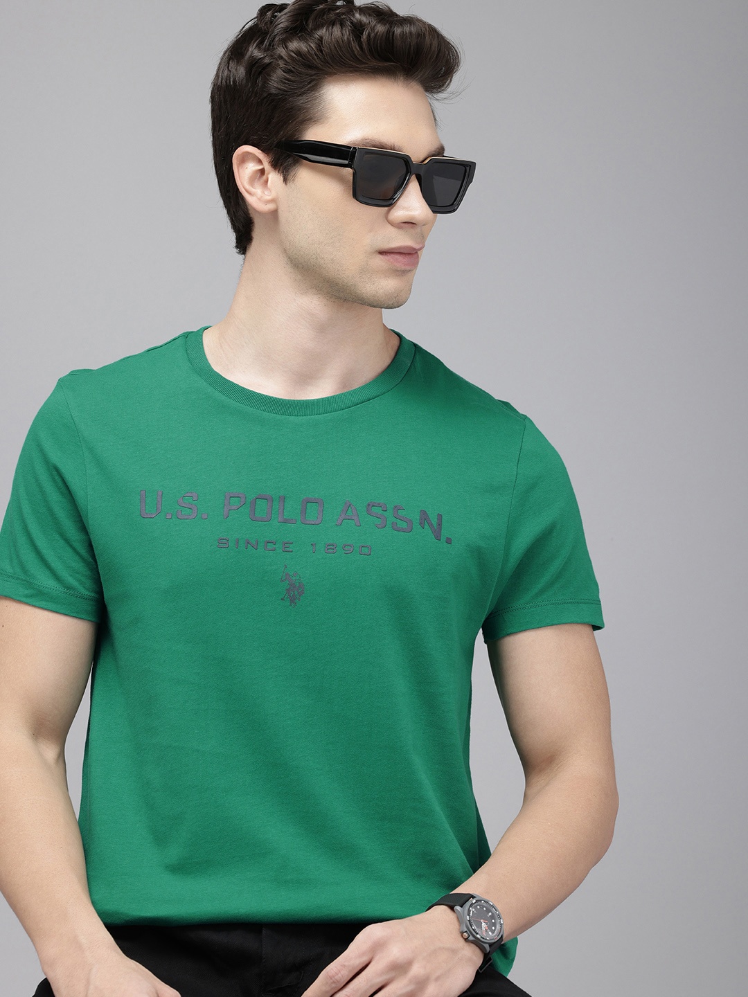 

U.S. Polo Assn. Pure Cotton Brand Logo Printed Slim Fit T-shirt, Green