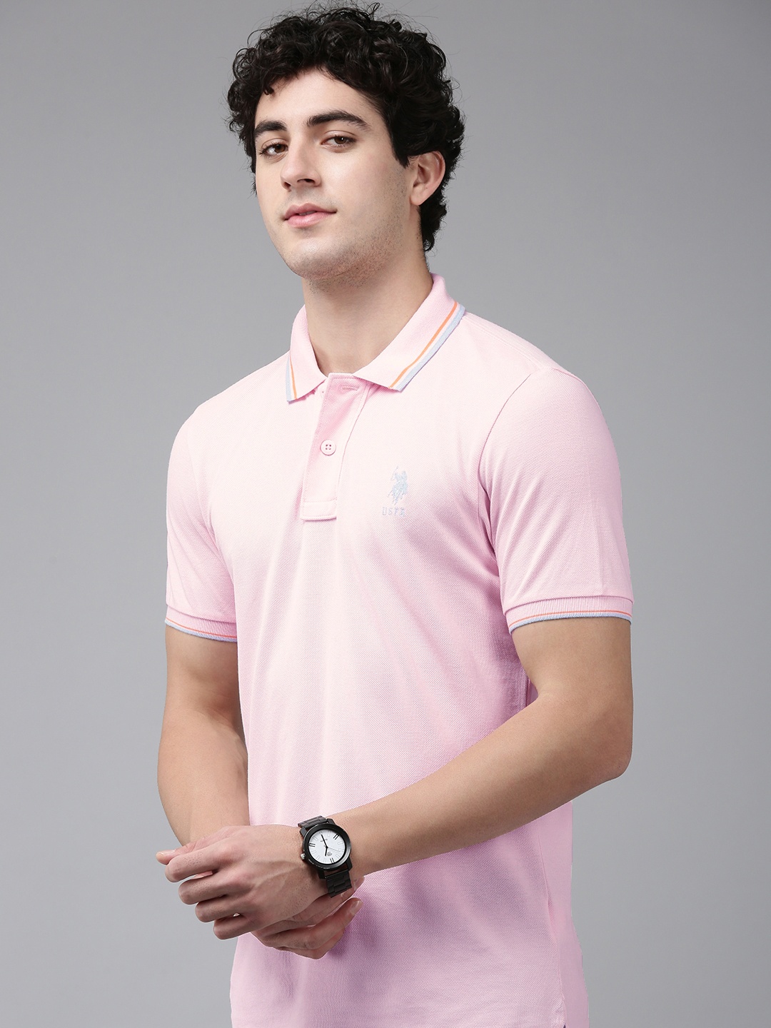 

U.S. Polo Assn. Polo Collar Pure Cotton Slim Fit T-shirt, Pink