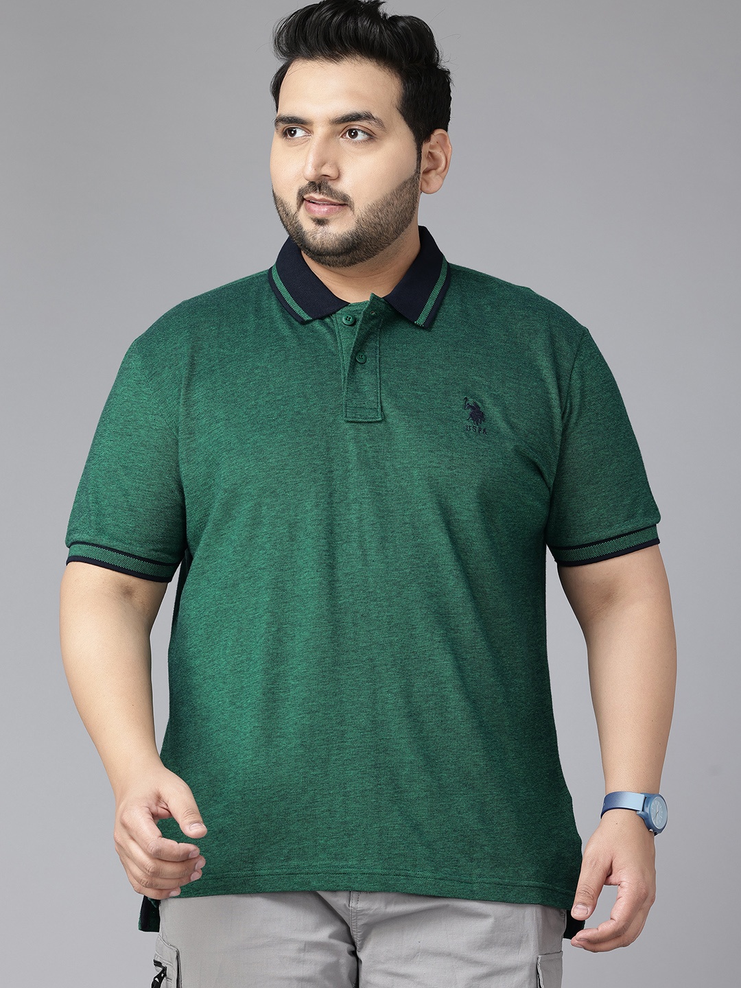 

U.S. Polo Assn. Plus Size Pure Cotton Polo Collar T-shirt, Green