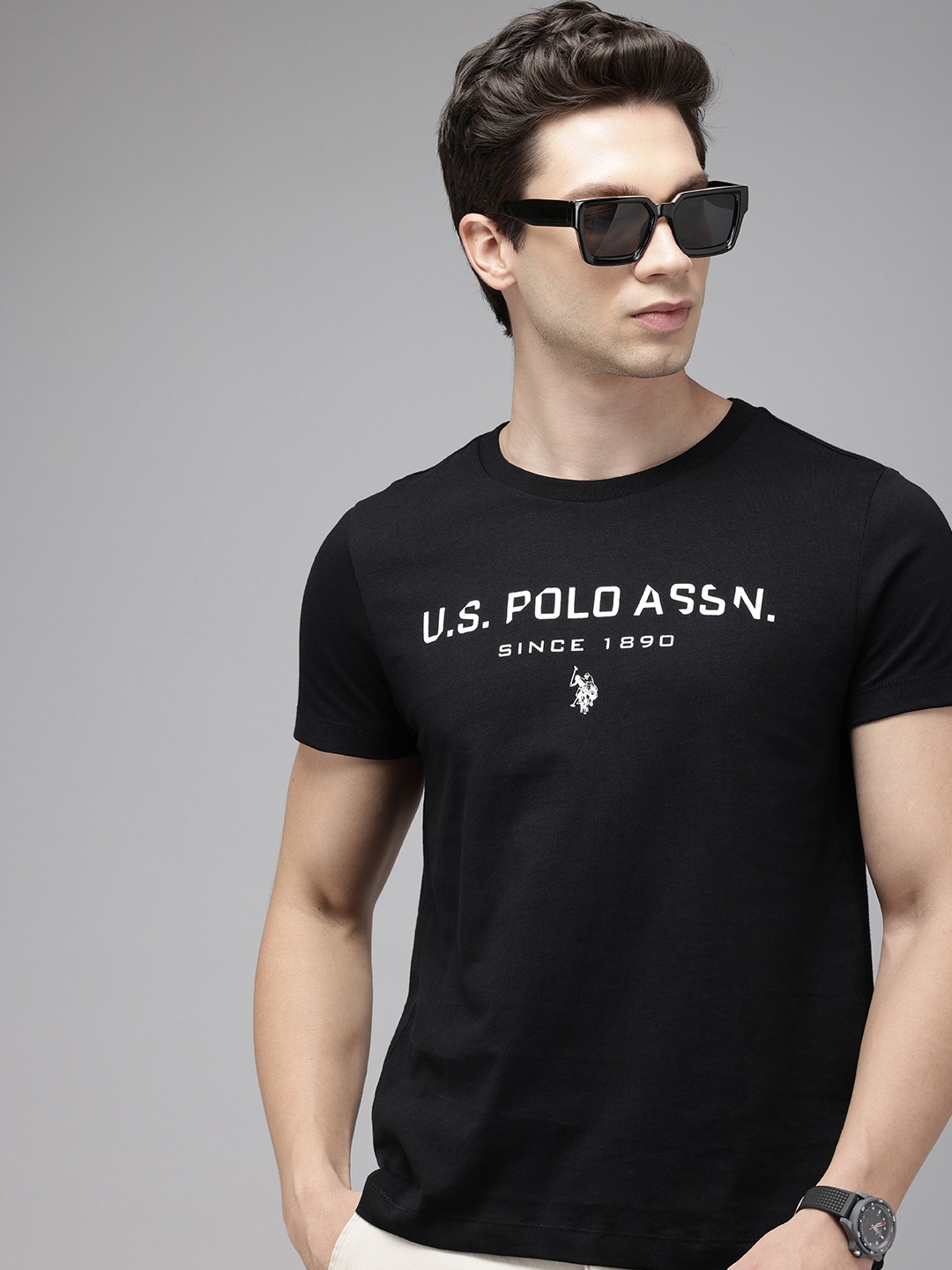 

U.S. Polo Assn. Pure Cotton Brand Logo Printed Slim Fit T-shirt, Black