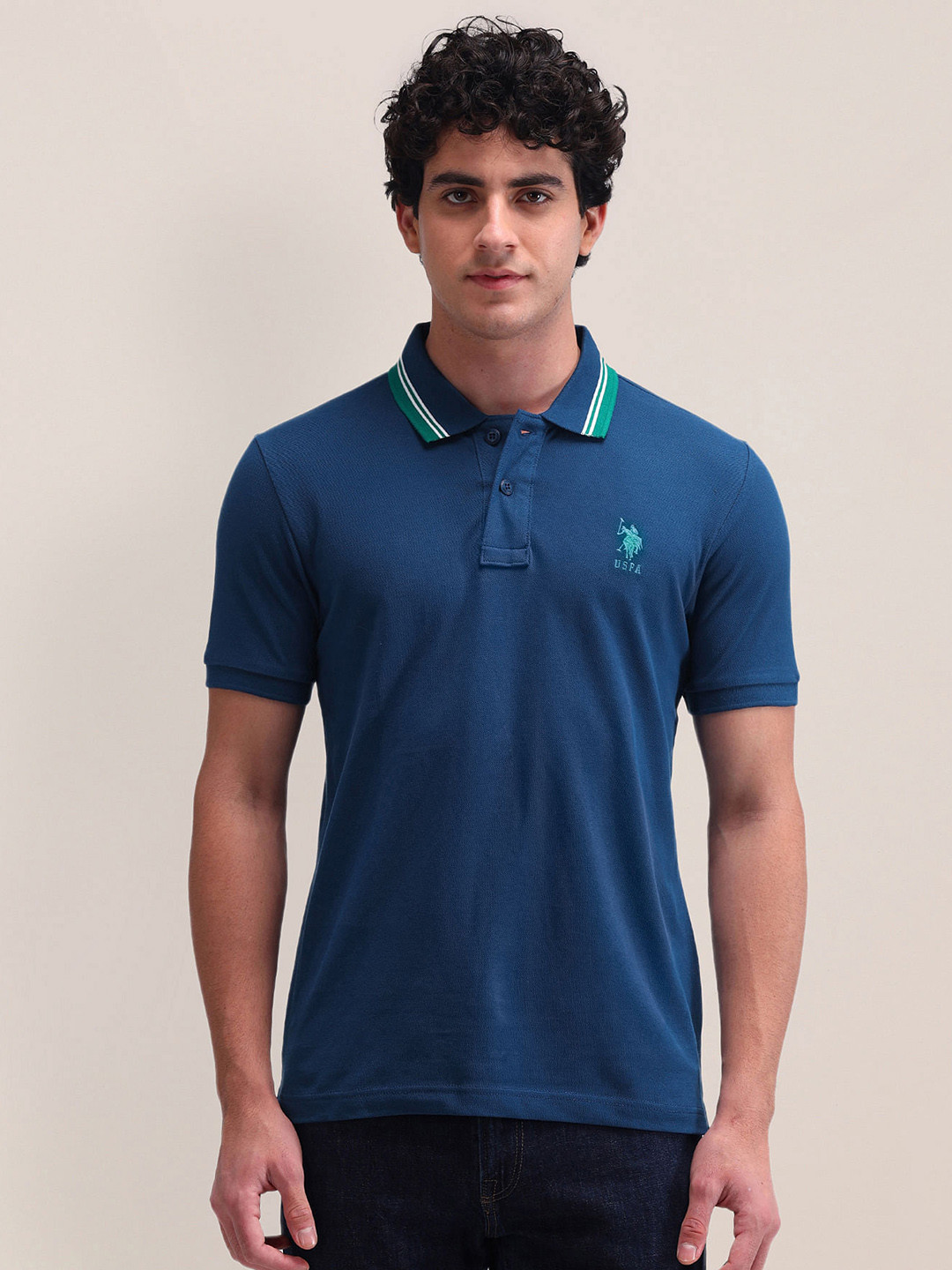 

U.S. Polo Assn. Polo Collar Pure Cotton Slim Fit T-shirt, Blue